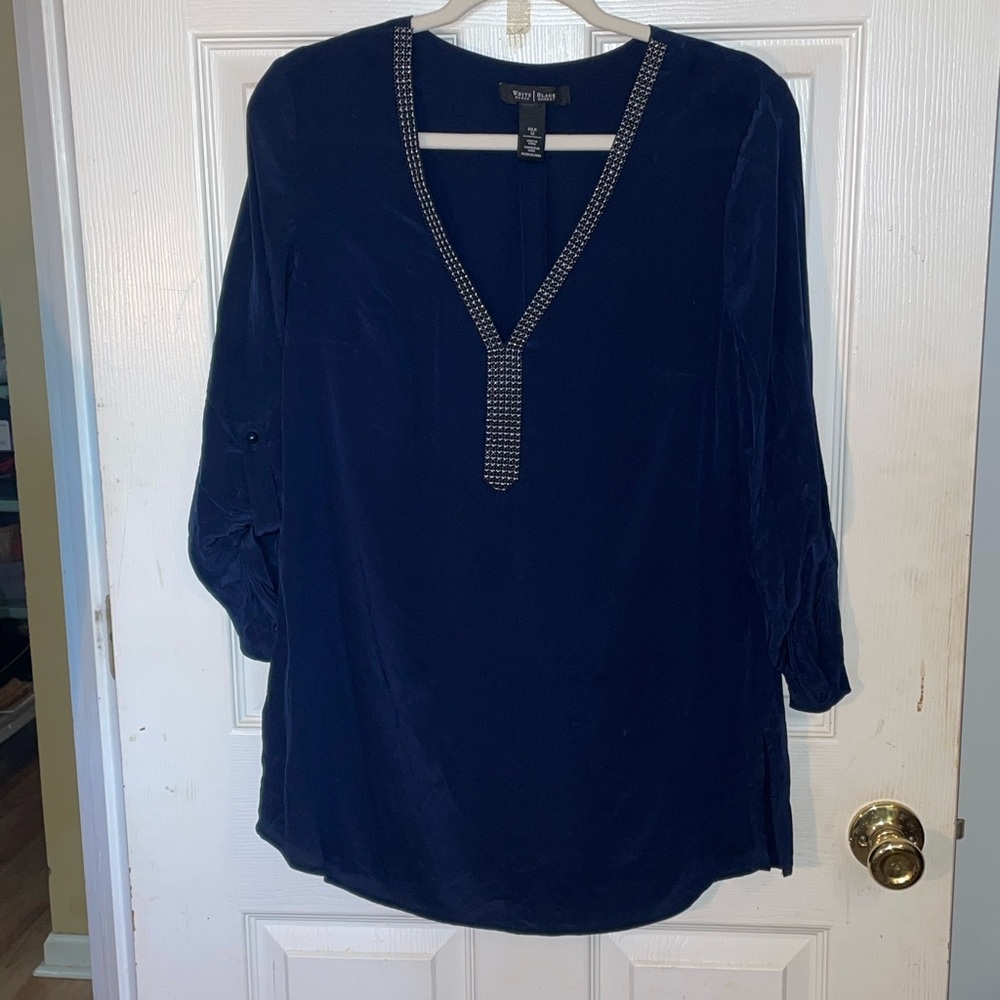 White House Black Market long sleeve 100% silk blouse size 12
